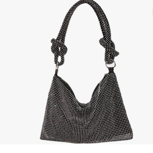 - Rhinestone Studded Knot Detail Small Sling Bag in Black NWT - Picture 2 of 7